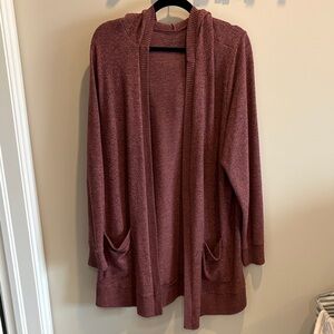 Soft Open-Front Hooded Cardigan Sweater - Dusty Rose